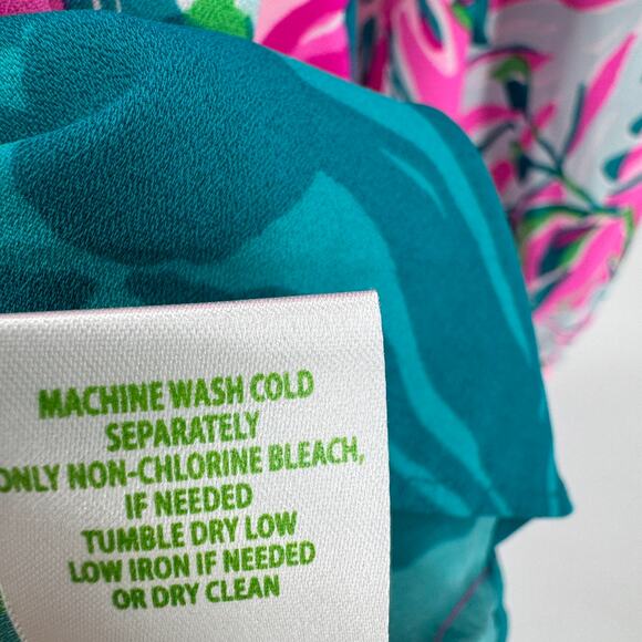 Lilly Pulitzer Blouse Womens Medium Winona Tunic V-Neck Peplum Waist Pink Blue - Picture 8 of 8